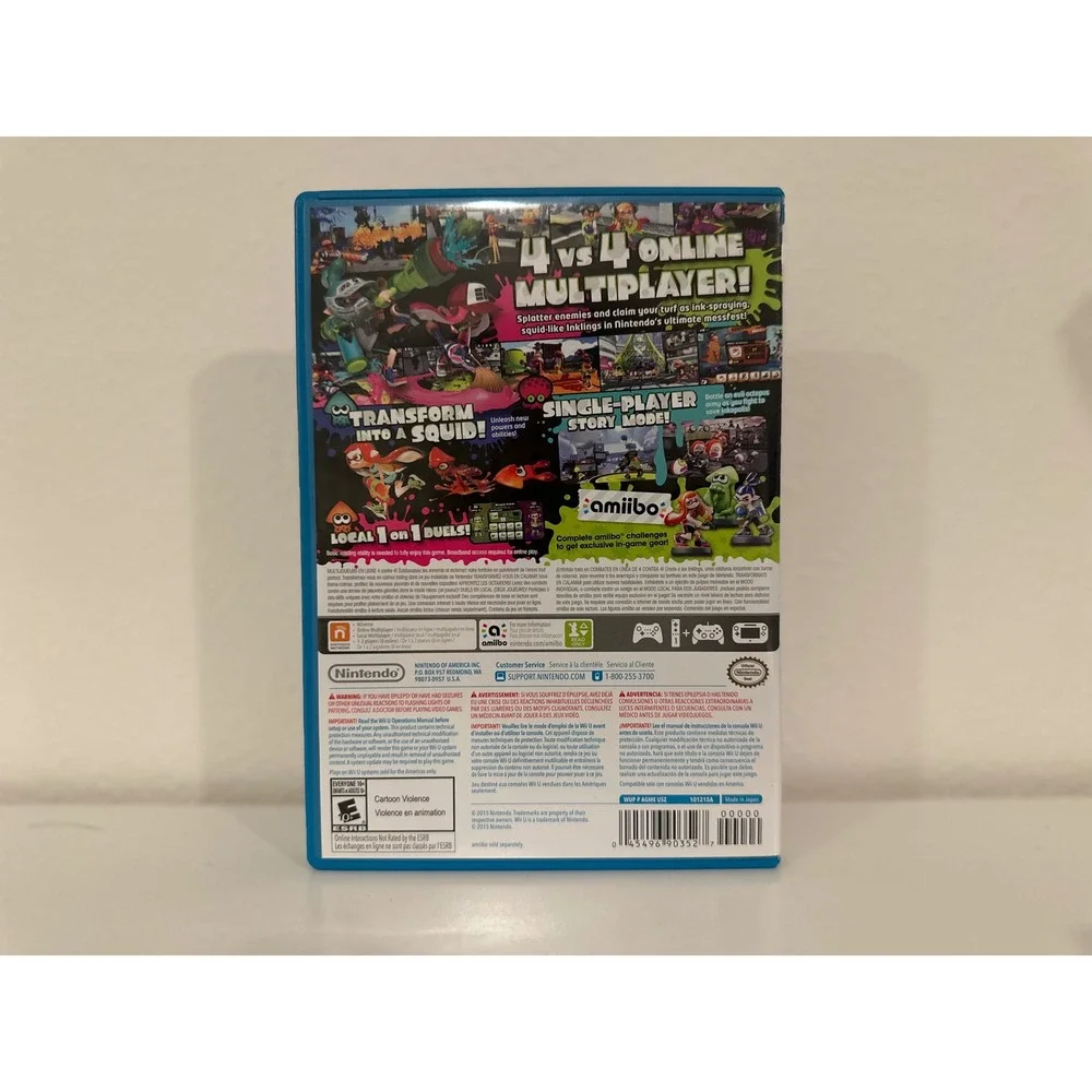 Splatoon Nintendo Wii U Complete w/ Case Tested Working 2015 NTSC-U
